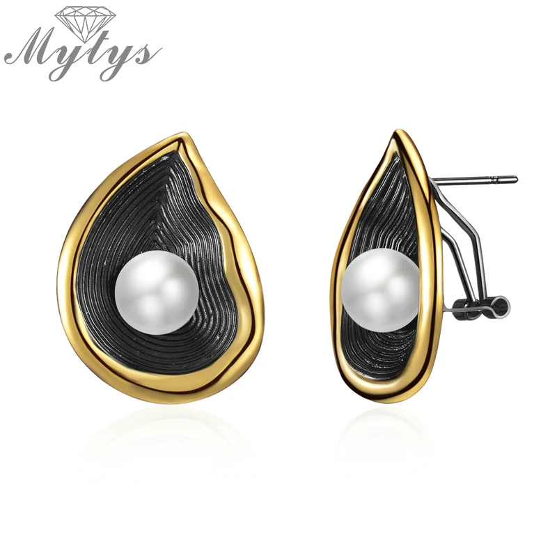 Mytys черный цвет Золотая проволока рамка капли воды форма большие серьги гвоздики для женщин ретро модные вечерние ювелирные изделия CE616