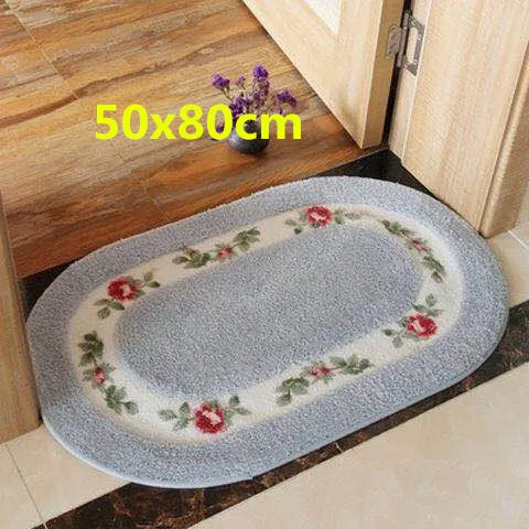 Oval Blue 50X80cm Пасторальный стиль напольный коврик в ванную мульти размер Овальный коврик для домашнего декора Противоскользящие коврики для ванной комнаты домашний коврик на кухню коврик - Цвет: Oval Blue 50X80cm