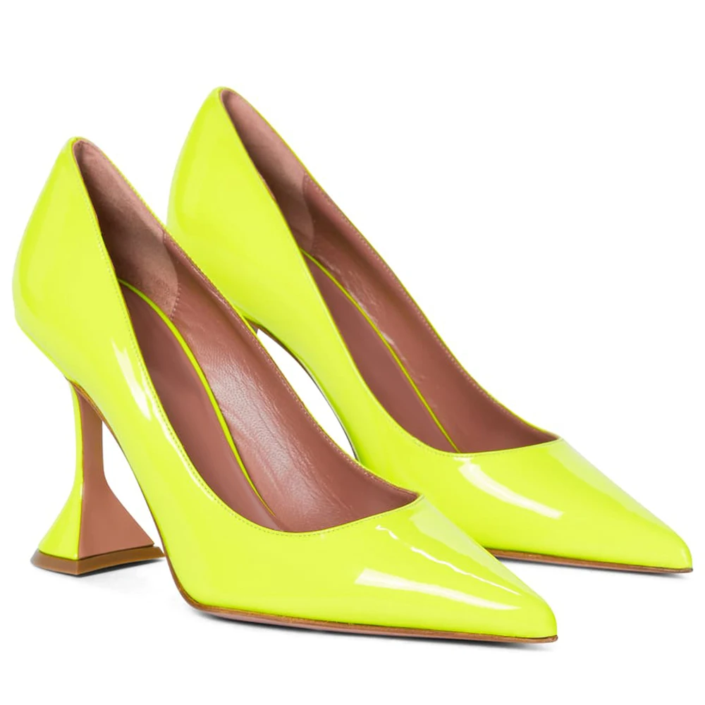 ASOS DESIGN Piper square toe high heeled shoes in neon yellow | ASOS