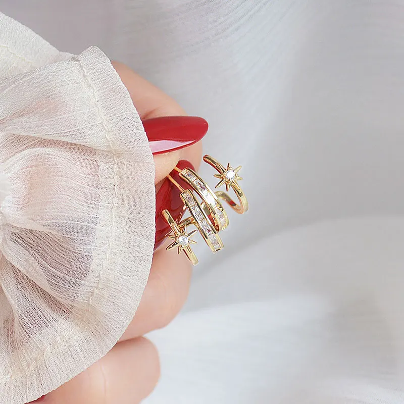 All-Match 14k Real Gold Star Earrings Fashion Popular Temperament Flash Exquisite Luxury Jewelry Shine Daily Minimalist Earrings