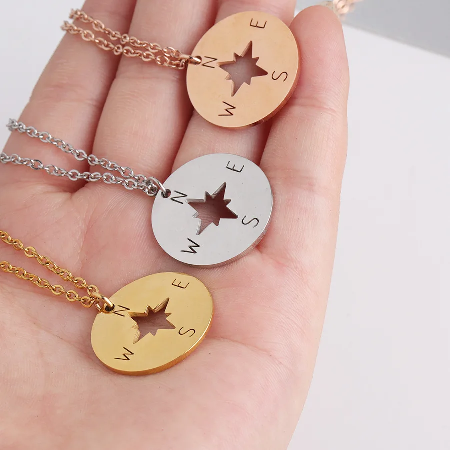 Stainless Steel Compass Necklace&Pendant For Women Pendant On Neck Clavicle Chain Round Jewelry