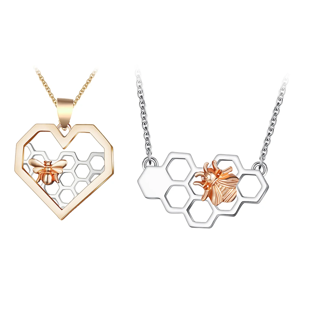 Women Cute Simple Love Heart Honeycomb Beehive Bee Honeybee Necklace Pendant