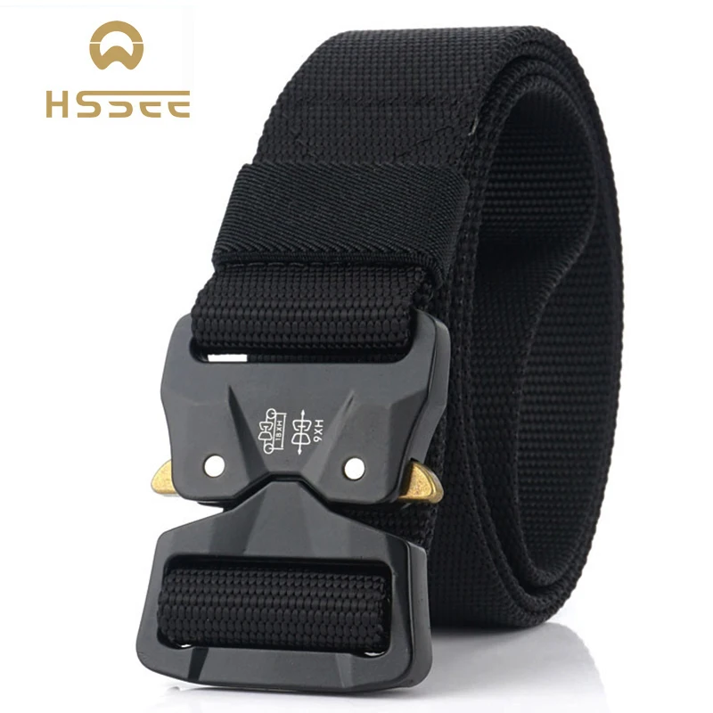

HSSEE 2020 New Tactical Belt Hard Metal Quick Release Buckle Military Army Men Belt Soft Genuine Nylon Sports Belt Dropshipping