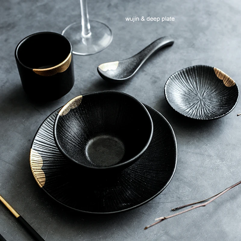 1 pcs ANTOWALL dinner set Nordic tableware set bone plate creative dishes plate household personality ceramic black boowl