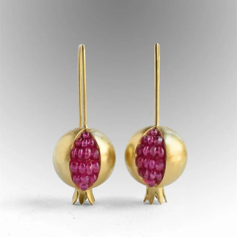 Fashion Gold Silver Color Pomegranate Earrings Dangle Hook for Women Female Party Wedding Boho Jewelry | Украшения и аксессуары