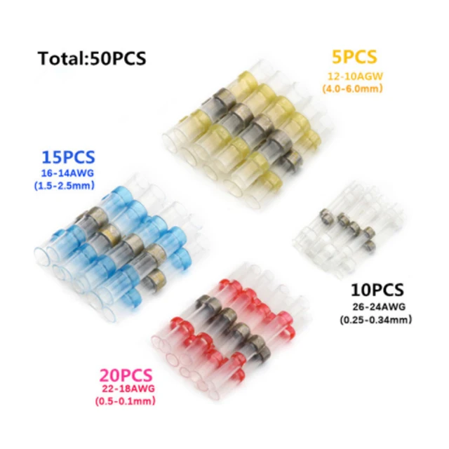 50/100/250PCS Mixed Heat Shrink Connect Terminals Waterproof Solder Sleeve Tube Electrical Wire Insulated Splice Connectors Kit 50pcs Without Box