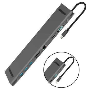 

10 in 1 Type C HUB to HDMI USB 3.0 RJ45 Adapter Dock for MacBook Pro Huawei Mate 30 USB-C 3.1 Splitter Port Type C HUB