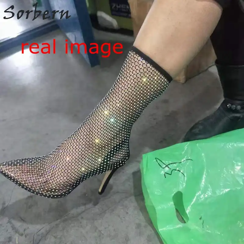 fishnet heel boots