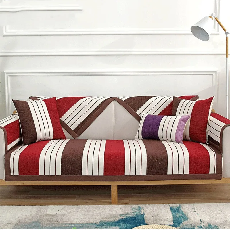 

Cotton Linen Fabric Sofa Cover Sofa Towel Striped Lattice Couch Cover Seat Cover for Living Room Corner Sofa Towel