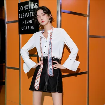 

Chic Women White Chiffon Shirts Femme Korean White Chiffon Tops