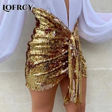 Lofrcy Golden Patchwork Sequin Knot High Waisted Sparkly Glitter Birthday Party Skirt Chic Drape Ruched Short Wrap Bodycon Skirt Lofrcy Golden Patchwork Sequin Knot High Waisted Sparkly Glitter Birthday Party Skirt Chic Drape Ruched Short Wrap Bodycon Skirt
