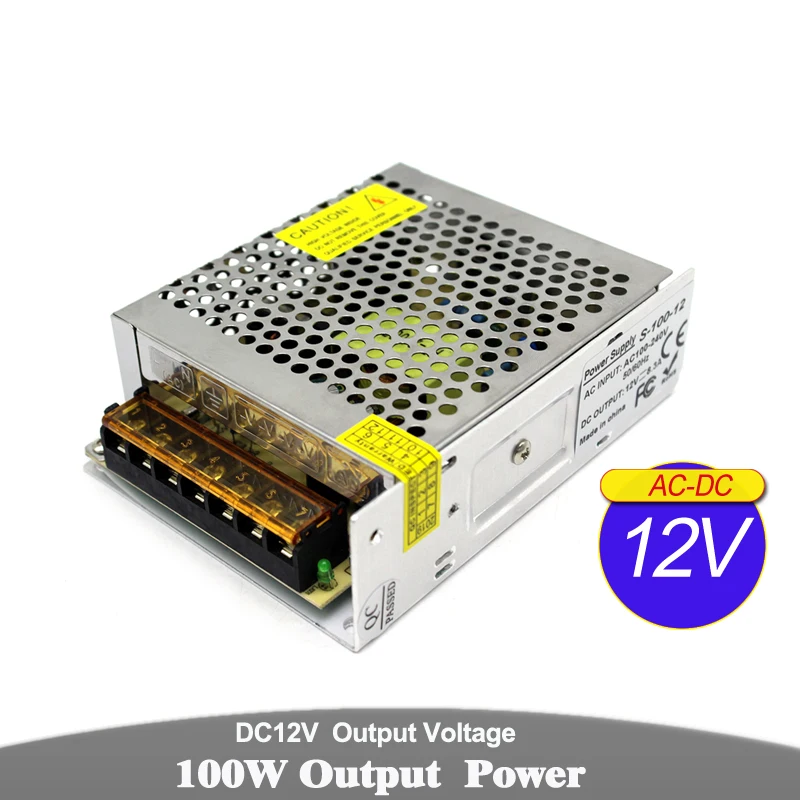 Одиночный выход DC12V Светодиодный импульсный источник питания 12V 8.3A 100W Трансформатор Адаптер питания AC110V 220V SMPS для светодиодный лампы