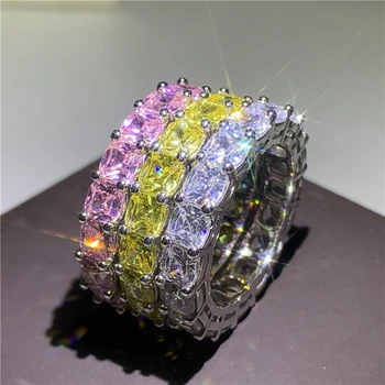 

Handmade Cushion cut 5A cz Birthstone Ring Real 925 Sterling Silver Engagement Wedding Band Rings for women men Party Jewelry