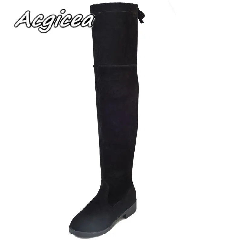 black No Cotton Женские сапоги; сезон осень-зима; новые сапоги выше колена; лаконичные удобные сапоги из флока на плоской подошве в минималистическом стиле; w34 - Цвет: black No Cotton