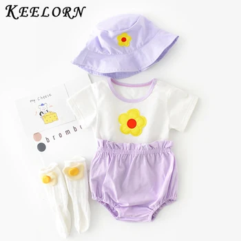 

Keelorn Infant Baby Rompers New Cool Summer Newborn Flowers Jumpsuits Short Sleeve Toddler Baby Clothes with Hat Girl Suits