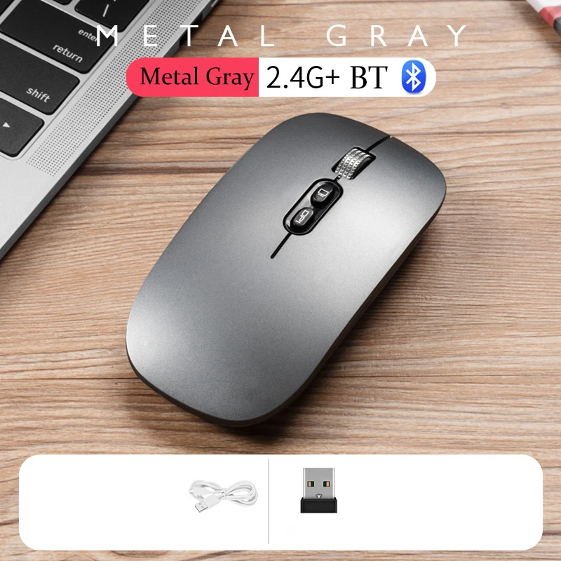 Bluetooth мышь компьютер двойной режим 2,4G Беспроводная игровая мышь оптические мыши для Macbook lenovo ASUS DELL hp ноутбук ПК компьютер - Цвет: Gray with BT