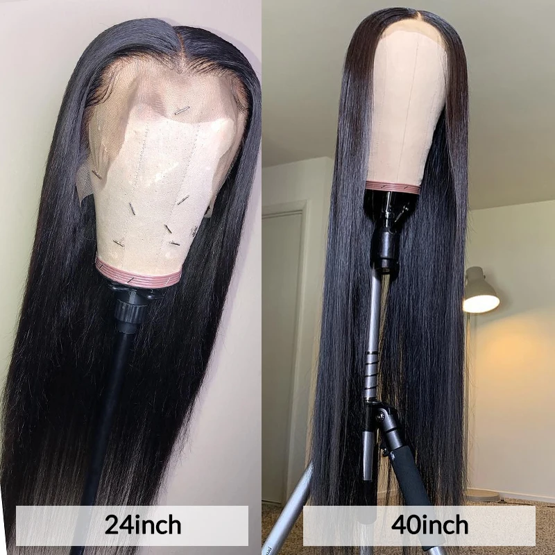 Rosabeauty 28 30 дюймов HD прозрачный 13x6 кружевные передние человеческие волосы парики предварительно выщипанные перуанские прямые 250 плотность фронтальный парик черный