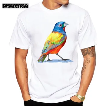 

2019 Newest Painted bunting Men T-Shirt Short Sleeve Casual Tops Hipster Cheek white birds Printed Male T Shirts Funny Tee