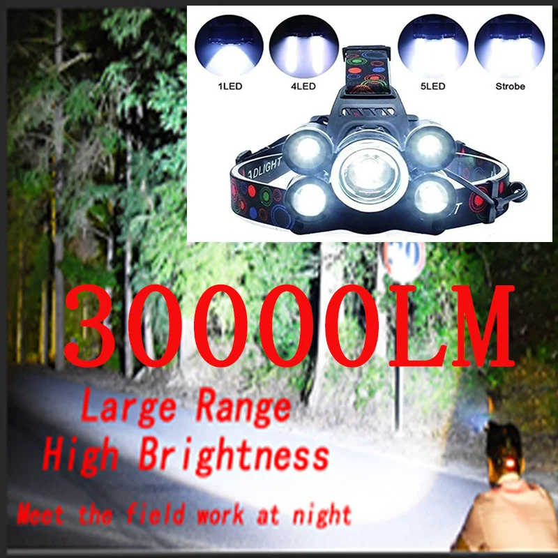 

New in 2021!!!Newest design 5 XM-L L2 LED headlight flashlight headlight led flashlight hunting