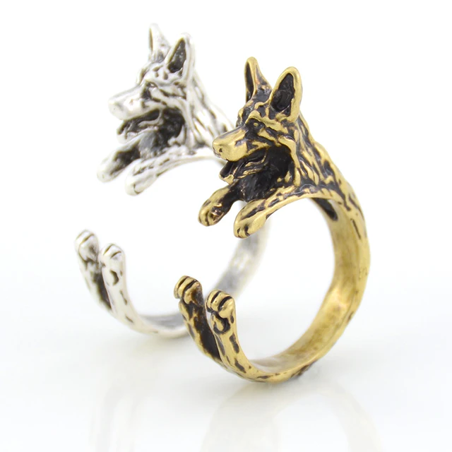 Unique and stylish Retro 3D Beagle&German Shepherd&Schnauzer Dog Ring for fashion enthusiasts and animal lovers