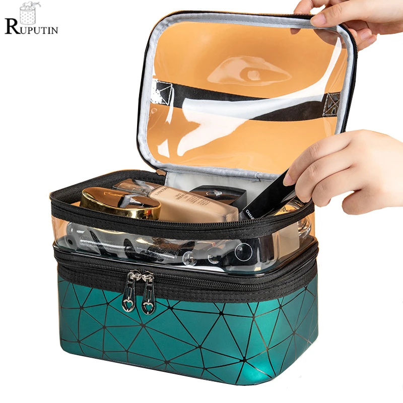 

Large Capacity Double-layer Cosmetic Box Women Portable Make Up Storage Bag Travel Cosmetics Case Transparent Makeup Storage Box