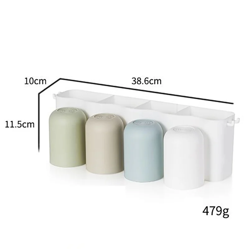 Bath Toothbrush Holder Kit with 2/3/4 Cups Self-Adhesive Wall Mounted Storage Drain Rack Bathroom Organizer Accessories