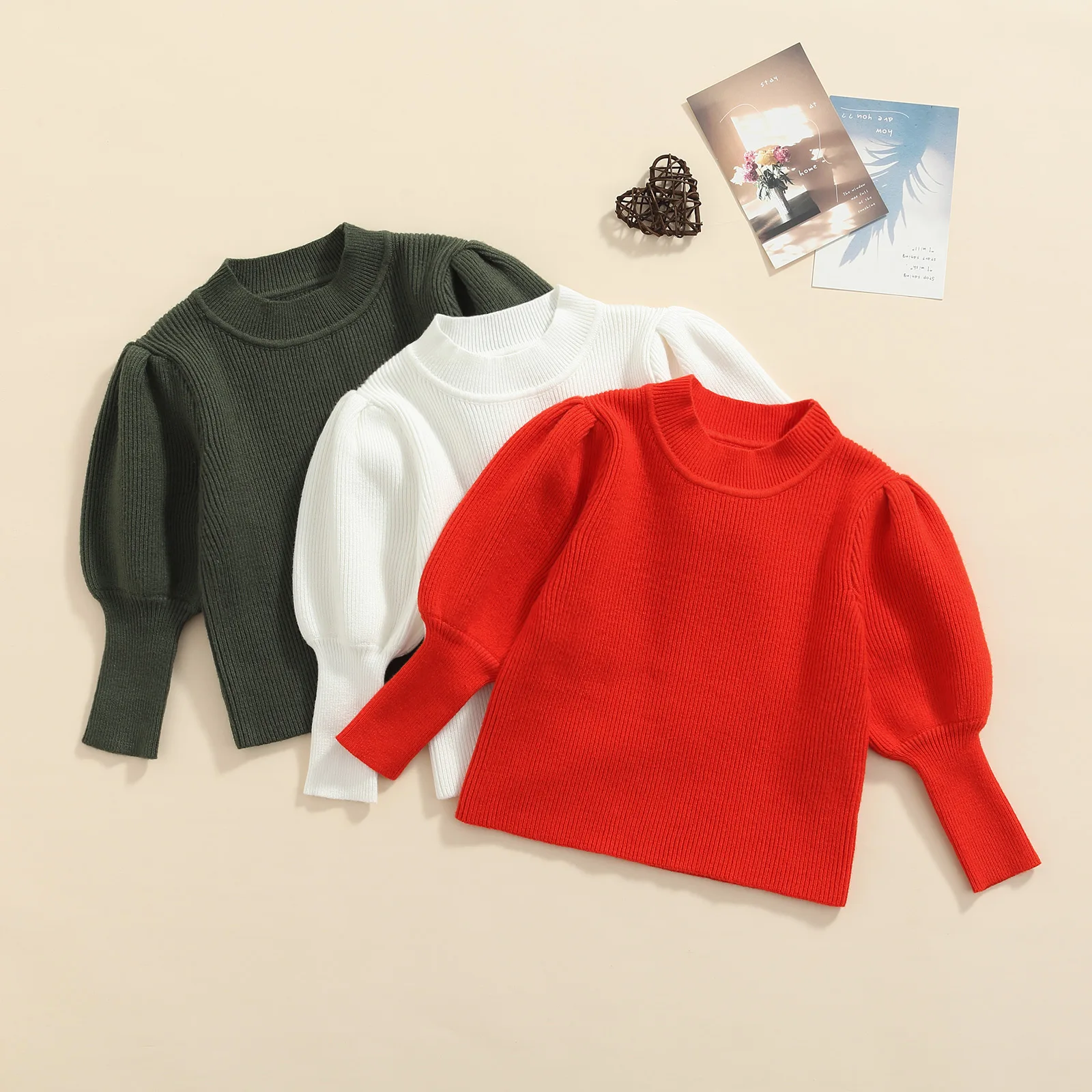 9m3years Infant Solid Color Sweater, Baby Girls Autumn & Winter Puff