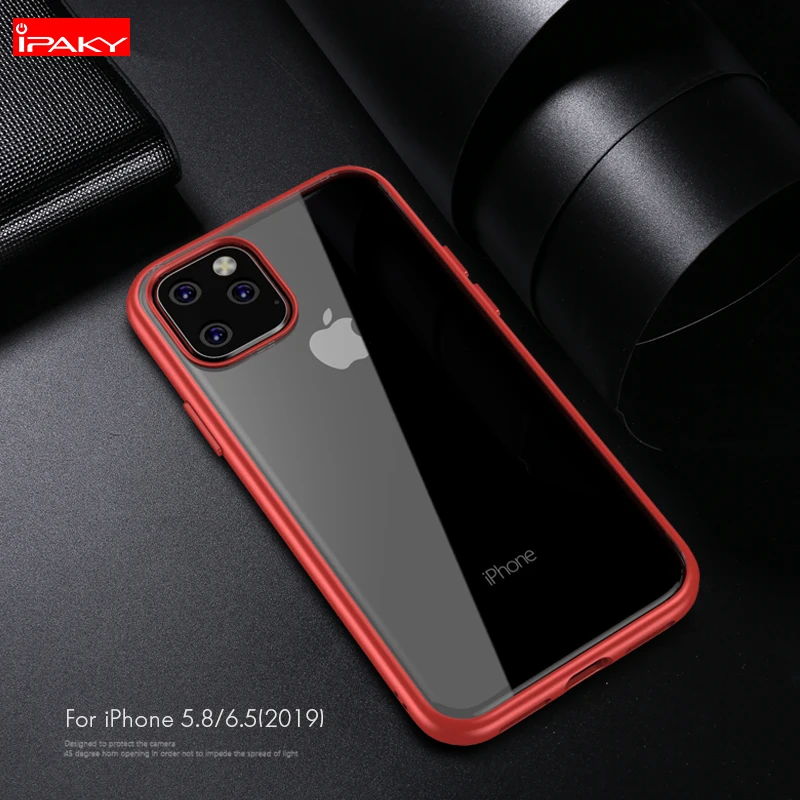 Red Для iPhone 11 Чехол IPAKY 11 Pro Чехол Простой Прозрачный ударопрочный ТПУ+ PC гибридный ударопрочный для iPhone 11 Pro Max чехол - Цвет: Red