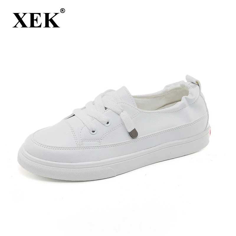 

2019 new spring tenis feminino lace-up white shoes woman PU Leather solid color female shoes casual women shoes sneakers ST440