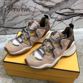 

Prowow New High Quality Genuine Leather Suede Leather Lace Up Casuals Shoes Round Toe Breathable Flats Summer Ladies Shoes Women