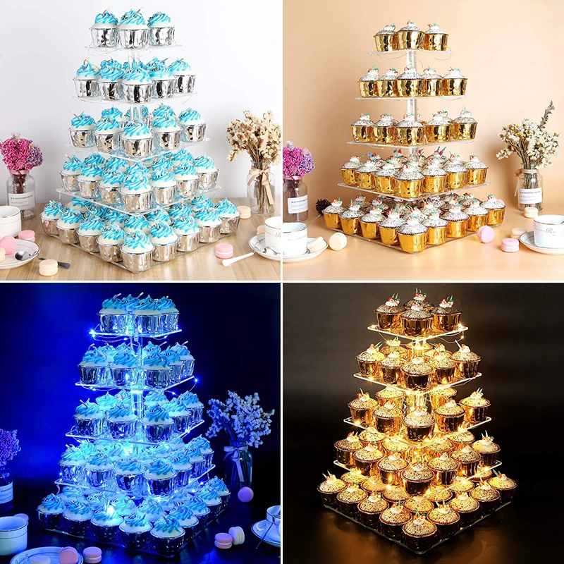 5-tiers praça luzes led bolo cupcakes suporte