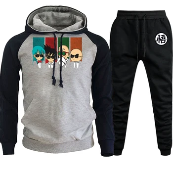 

Dragon Ball Streetwear Fashion Mens Hooded Raglan Cartoon Pullover Autumn Winter 2019 New Fleece Suit Hoodies+Pants 2 Piece Set