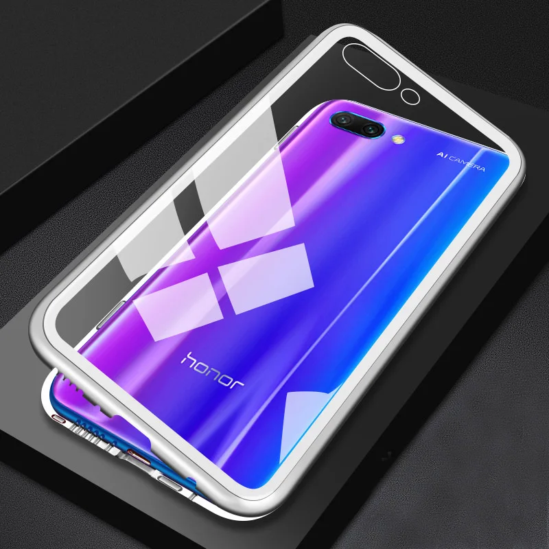 Магнитный адсорбционный чехол бампер на Honor 10 Lite Light Honor 20 Pro чехлы с обеих сторон закаленное стекло для huawei P30 Pro Lite чехол - Цвет: silver