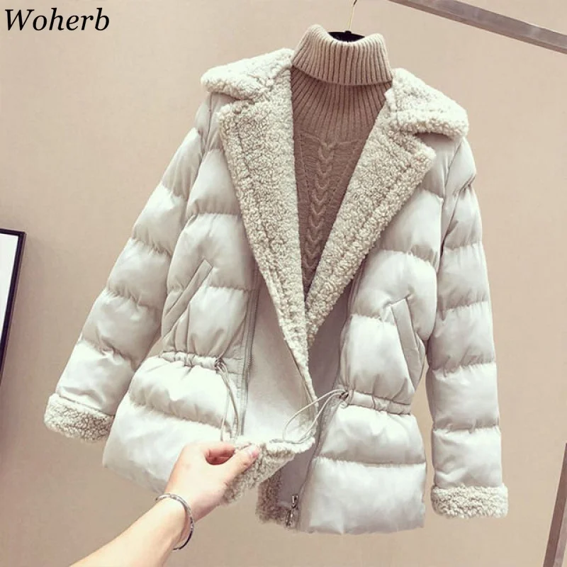 Woherb женские стеганые куртки из овечьей шерсти 2020 зимняя свободная элегантная