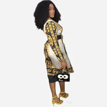 

maxi dress Super large size S - XL New style classic African women's Dress Dashiki fashion Printed long sleeve shirt with lapel