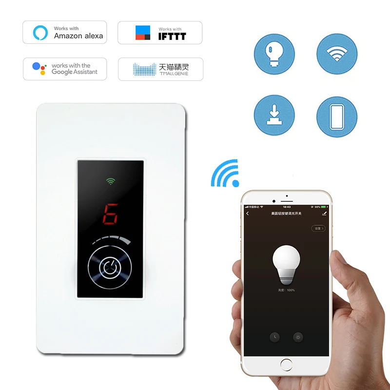 Smart Wall SwitchSmart Диммер Беспроводной Выключатель света приложение Tuya Wi-Fi голосовой пульт дистанционного управления Сенсорный выключатель с Alexa Google Home IFTTT