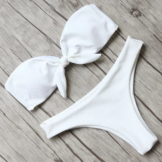 Women's White Bikini Swimsuit Luxury Biqiuni Set Thong Swimsuit Solid