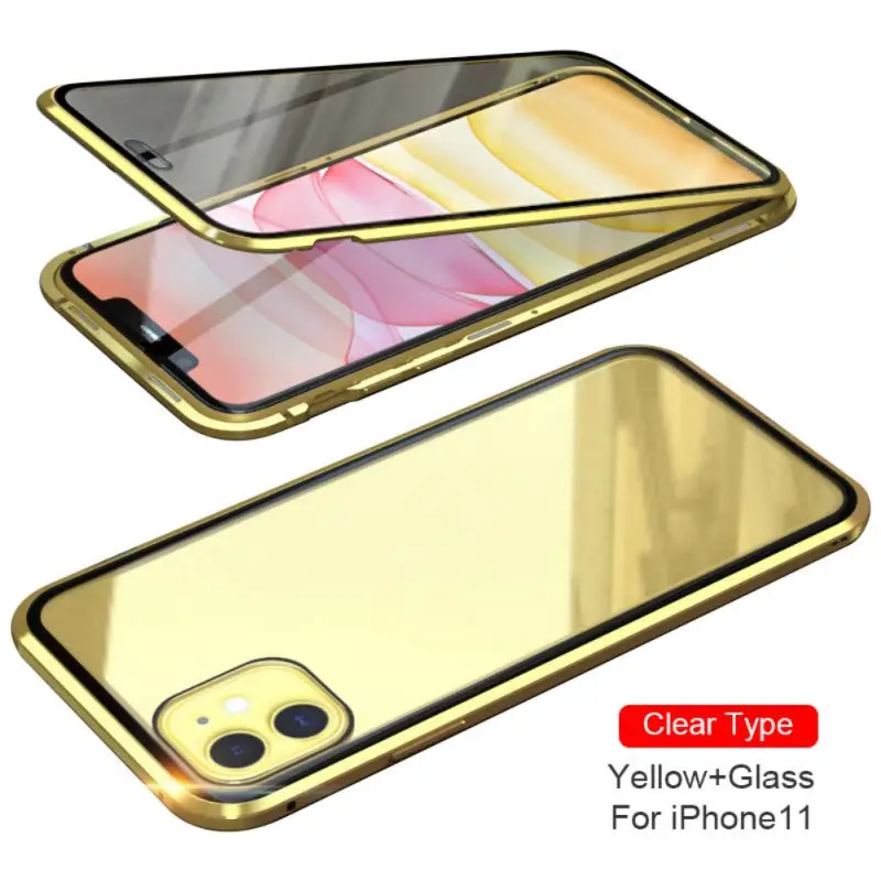 KNYNew Магнитная поглощающая оболочка для телефона, противоскользящий металлический двухсторонний чехол из закаленного стекла для iPhone 11/Pro Max - Цвет: for iPhone 11