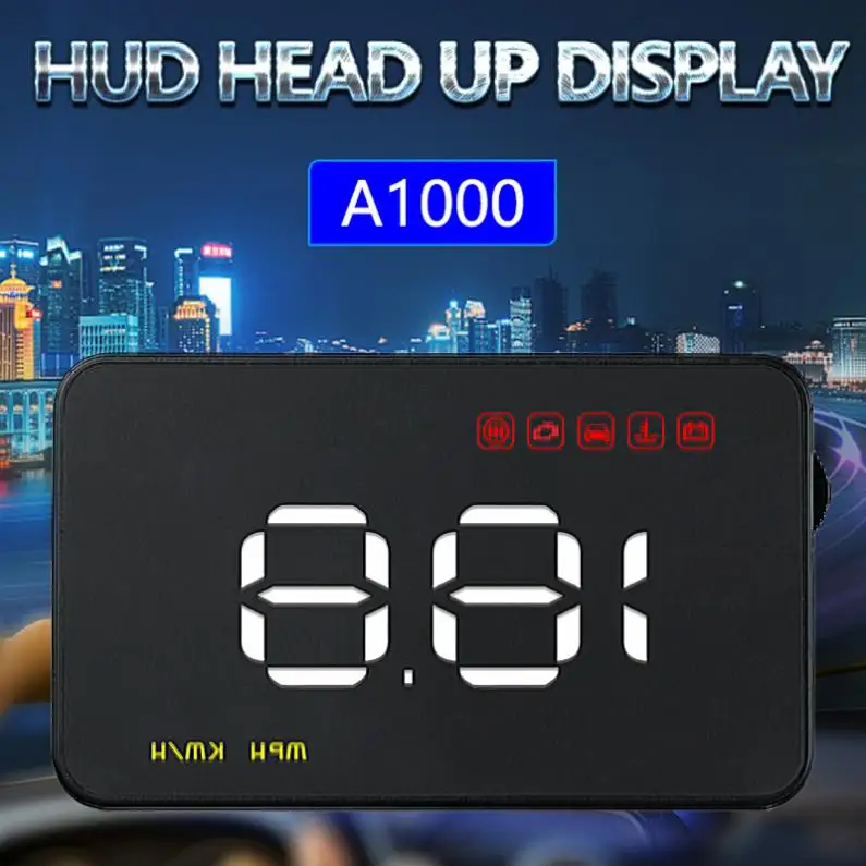 A1000 3,5 дюймов Автомобильный HUD Дисплей Спидометр OBD2 II EUOBD АВТОМАТИЧЕСКИЙ ПРОЕКТОР дисплей параметров с 6 аварийными сигналами