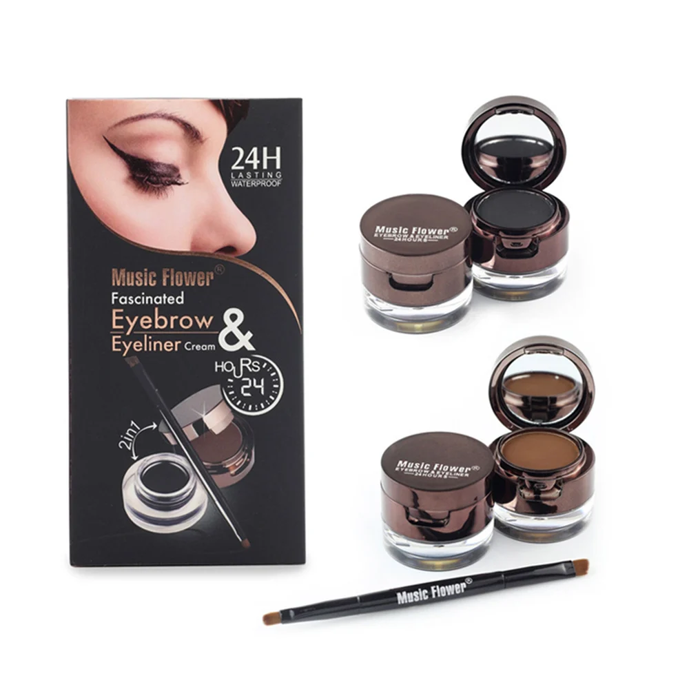 

Official Music Flower Fascinated Eyebrow & Eye liner 24 Hours Long Lasting Waterproof Brown + Black Color Gel EyeLiner Makeup