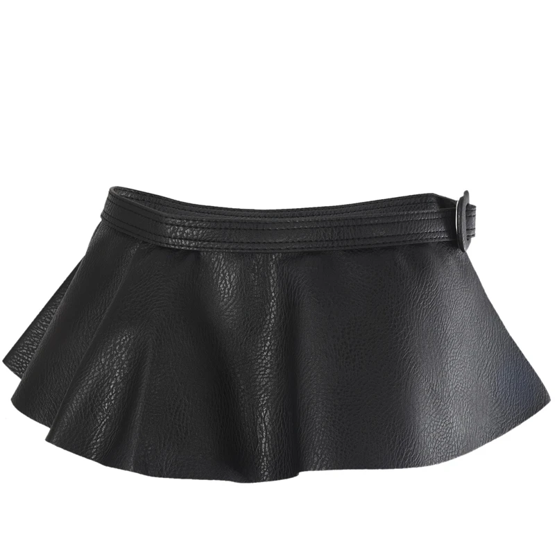 

Ruffle Female Belt for Women Pu Leather Corset Harness Belts Dresses Costumes Black Color Korean Fashion Accessory
