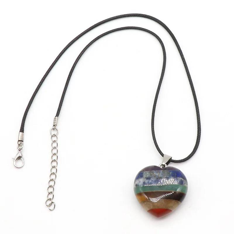 Natural Crystal Seven-color Stone Splicing Love Pendant Chakra Necklace For Women Jewelry