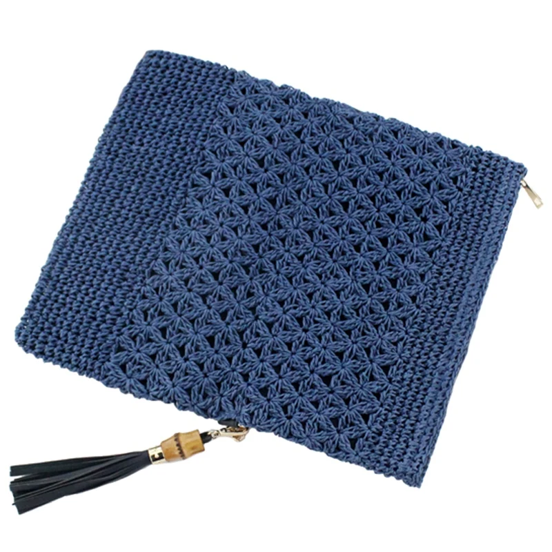 

New Straw Bag Paper Rope Hook Flower Hand-Woven Bag Bamboo Tassel Casual Beach Handbag