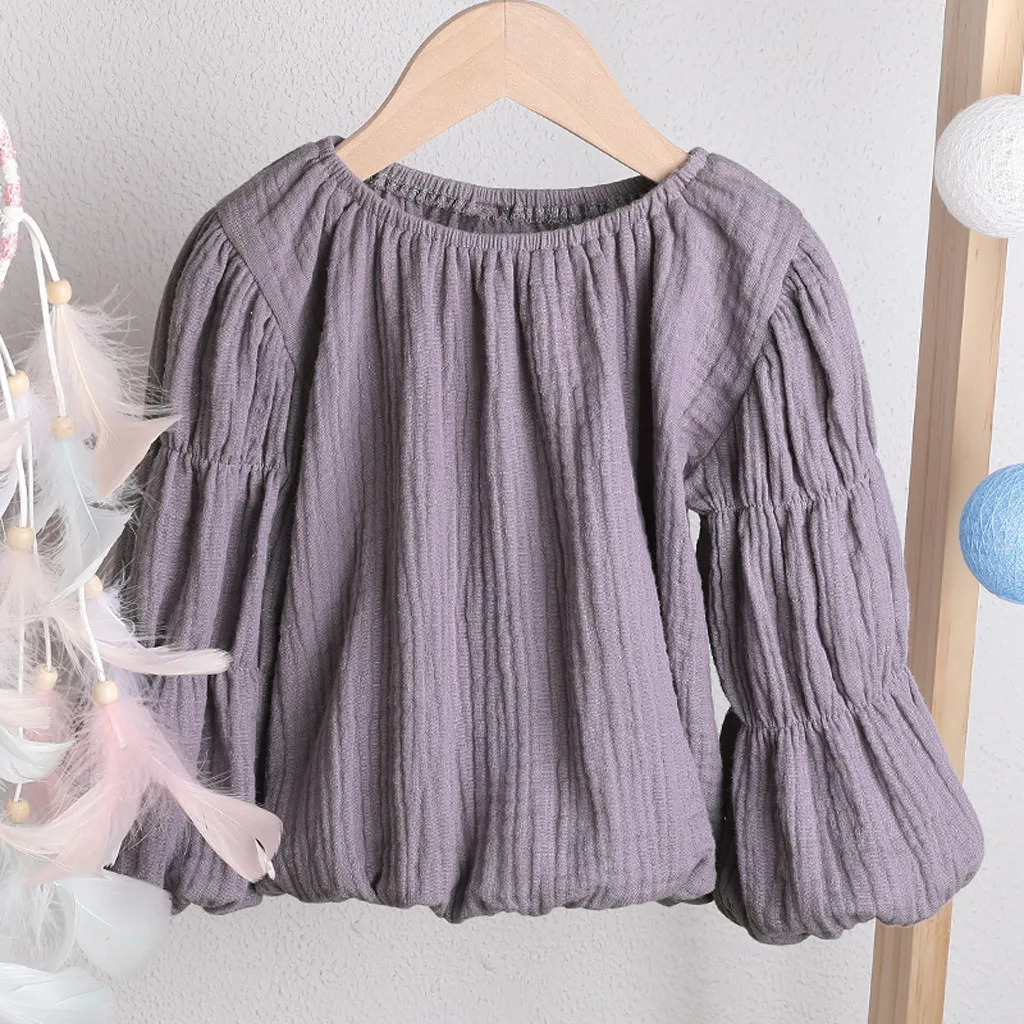 Baby Boy Girl T-shirt Toddler Kids Clothes Solid Puff Sleeve T shirt Tops Clothes Spring Autumn Children Girls Outfits