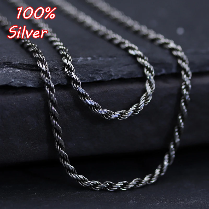 níquel Más bordado Cadena trenzada Retro de Plata de Ley 925 auténtica para hombre y mujer,  collar de cadena larga de 45/50/55/60/65/70/75mm, accesorios Vintage -  AliExpress Joyería y accesorios