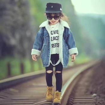 

Kids Jacket For Girls Winter Children's Jackets Lambs Wool Hooded Denim Coat For Girls&Boys Plus Cashmere Jeans Jacket For Girls