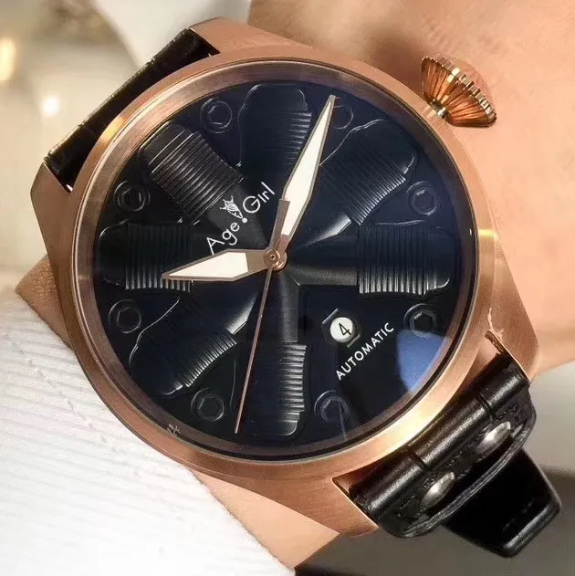 

Luxury Brand New Men Automatic Mechanical Pilot's Navy Limited Stainless Steel Sapphire Rose Gold Black White Leather Watch AAA+