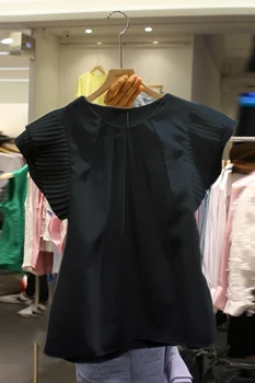 

Pleated Flare Sleeved Women Chiffon Blouse 2020 Summer New O-Neck Slim Solid Office Lady Elegant Pulls Outwear Tops Tees