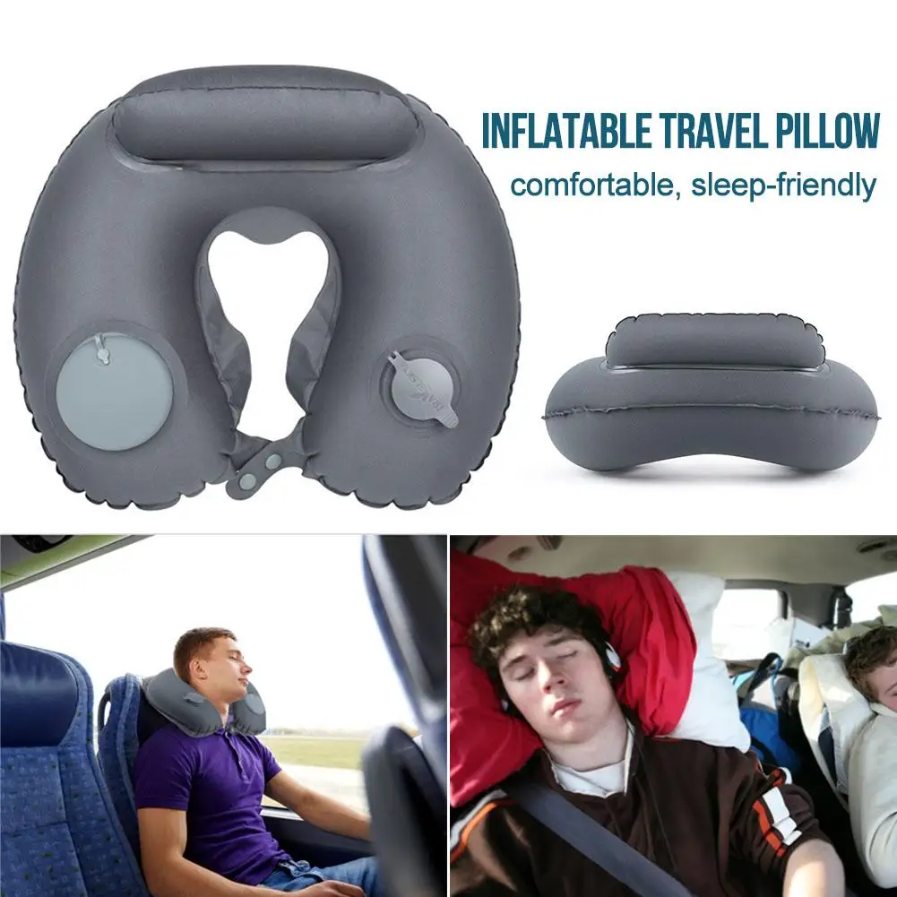 1PC Inflatable Neck PillowTravel U Shape Air Pillow Neckrest Head Rest Portable Head Rest Pillows In Flight Cushion Dark Gray