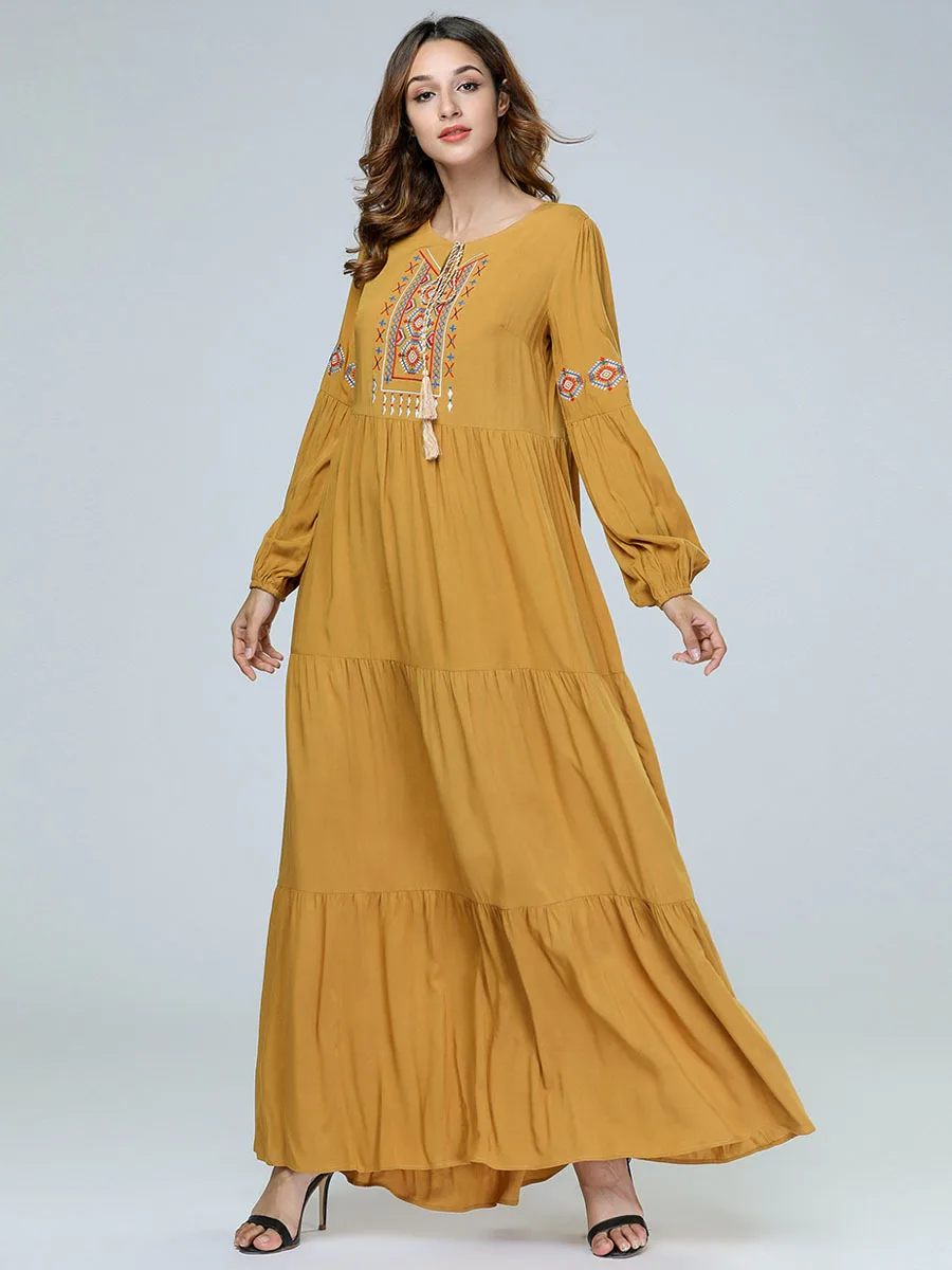 Мусульманское платье Среднего Востока простое свободное вышитое хлопковое Длинное свободное платье арабский костюм Хуэй повседневная